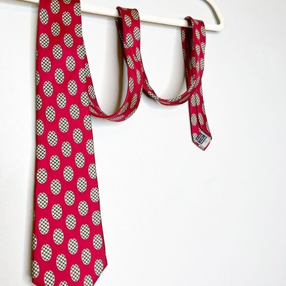 Vintage Christian Dior Men's Tie Red Houndstooth Geometric Silk 57x3.5 - Picture 3 of 5